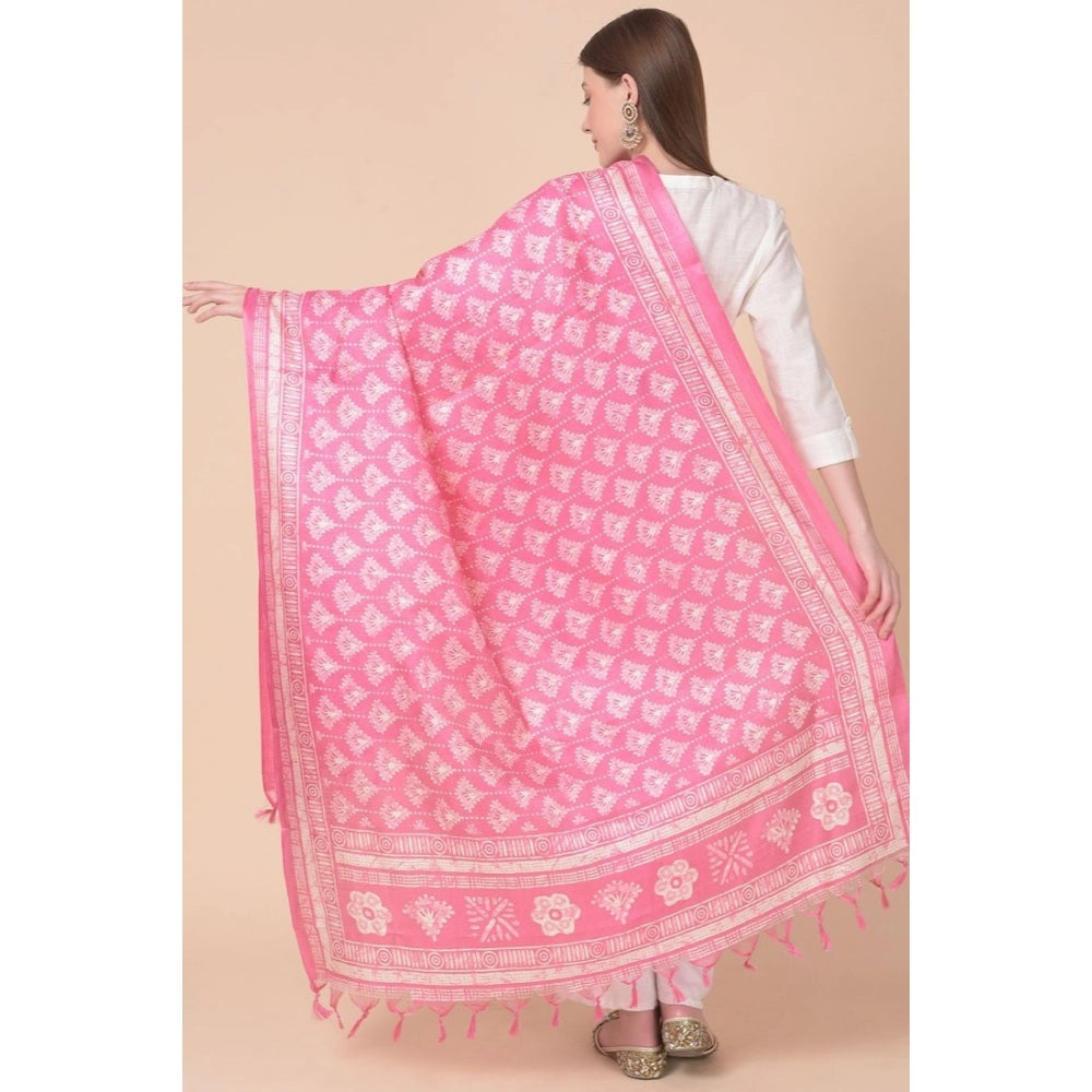 Women's Art Silk Printed Dupatta (Pink, Length: 2.25 to 2.50 Mtr)