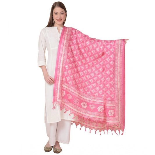 Generic Women's Art Silk Printed Dupatta (Pink, Length: 2.25 to 2.50 Mtr)