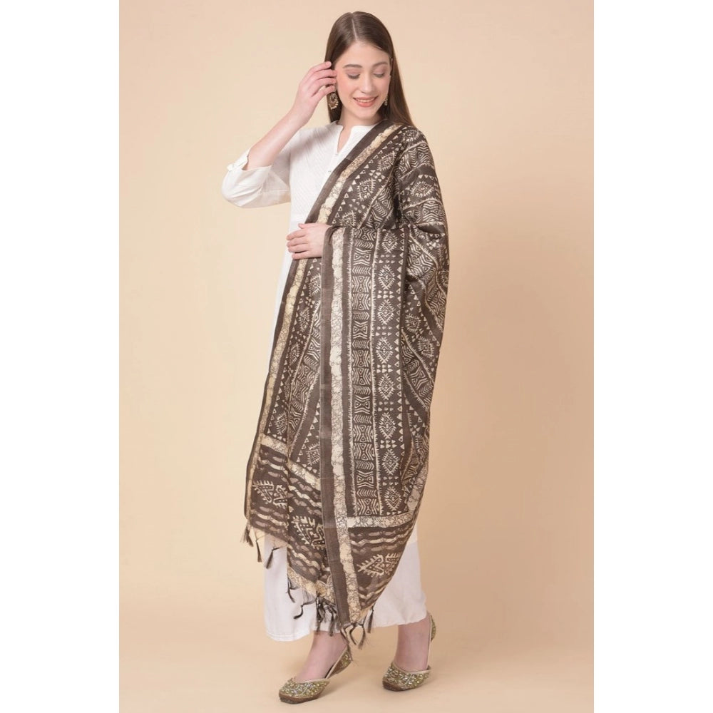 Generic Women's Art Silk Printed Dupatta (Brown, Length: 2.25 to 2.50 Mtr)