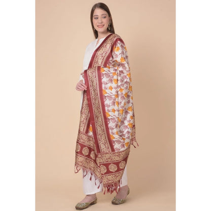 Generic Women's Art Silk Printed Dupatta (Maroon, Length: 2.25 to 2.50 Mtr)