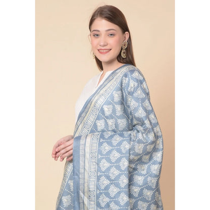 Generic Women's Art Silk Printed Dupatta (Grey, Length: 2.25 to 2.50 Mtr)