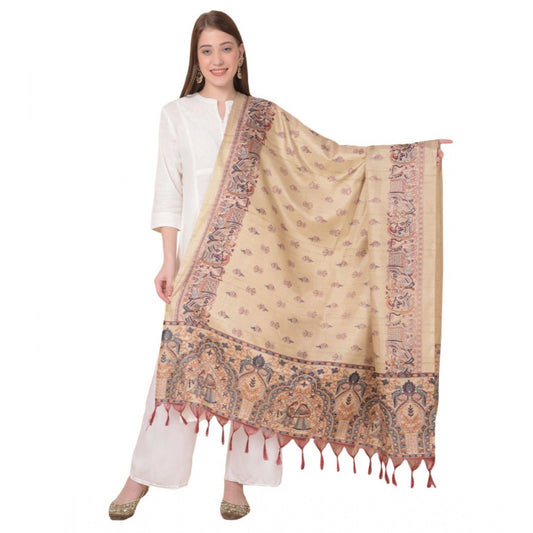 Generic Women's Art Silk Printed Dupatta (Gold, Length: 2.25 to 2.50 Mtr)