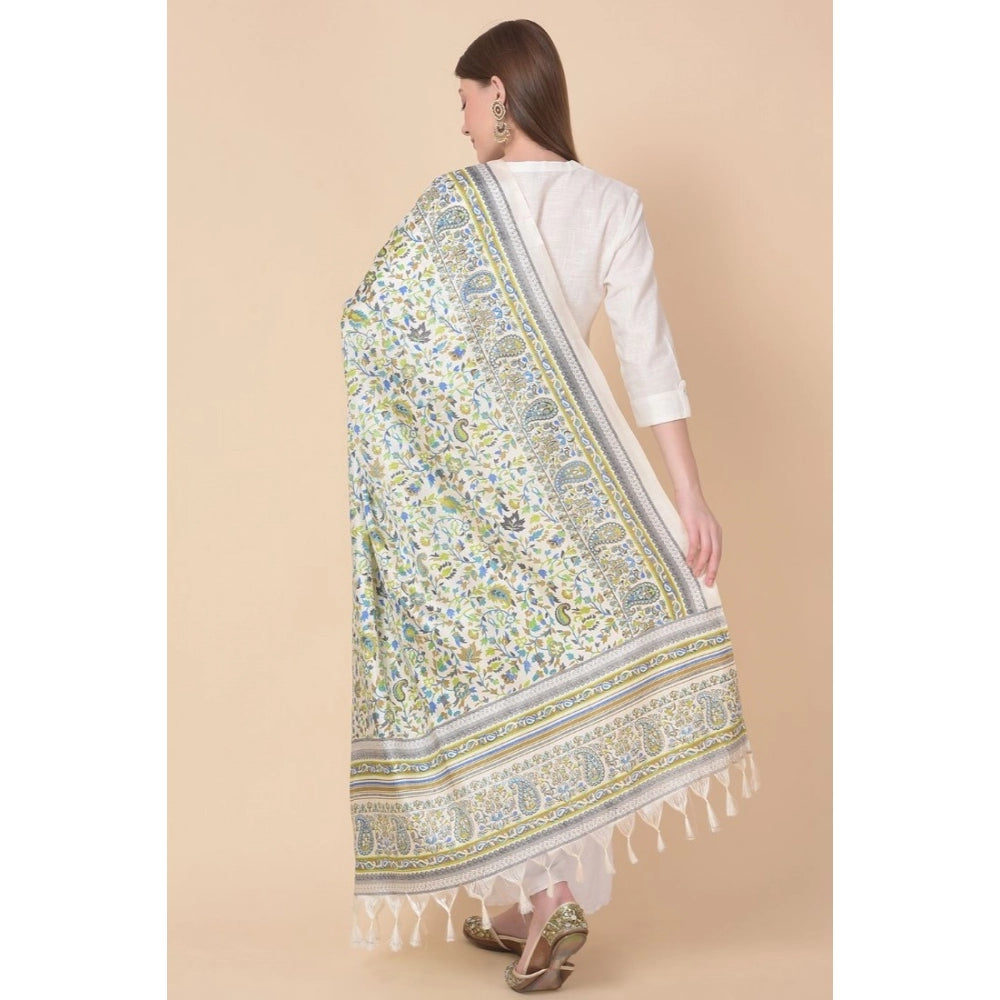 Generic Women's Art Silk Printed Dupatta (Grey, Length: 2.25 to 2.50 Mtr)