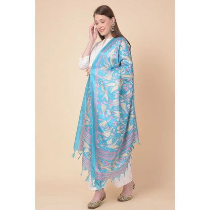 Women's Art Silk Printed Dupatta (Turquoise, Length: 2.25 to 2.50 Mtr)