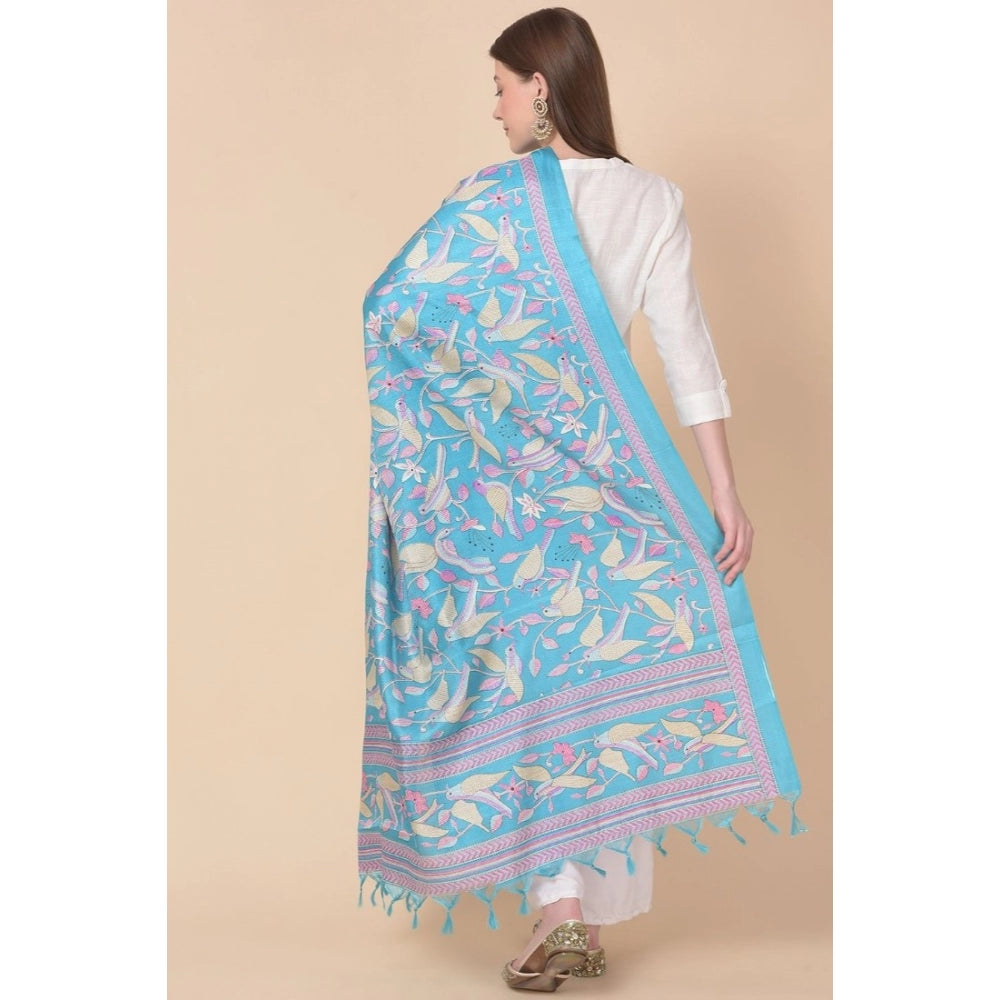 Women's Art Silk Printed Dupatta (Turquoise, Length: 2.25 to 2.50 Mtr)