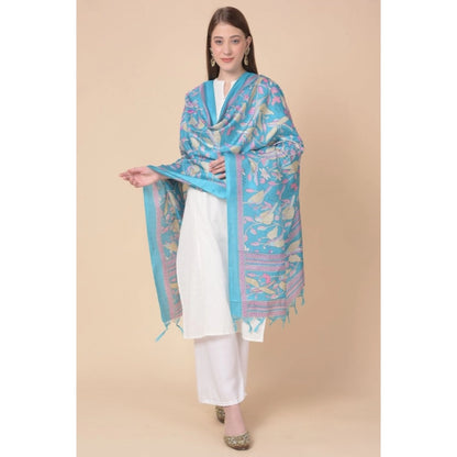 Women's Art Silk Printed Dupatta (Turquoise, Length: 2.25 to 2.50 Mtr)