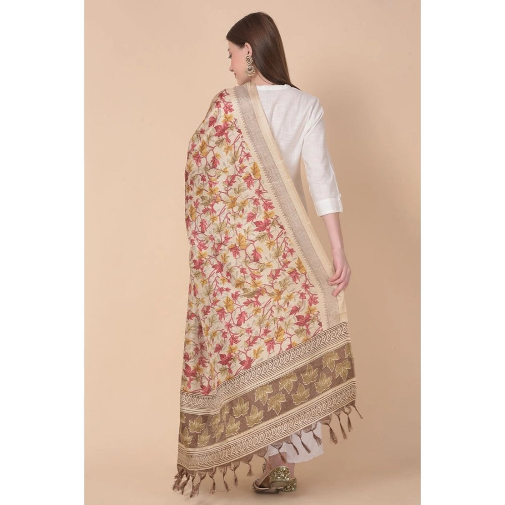 Generic Women's Art Silk Printed Dupatta (Gold, Length: 2.25 to 2.50 Mtr)