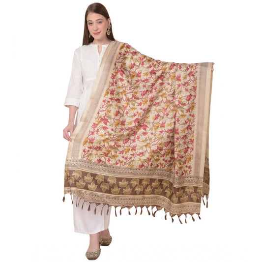 Generic Women's Art Silk Printed Dupatta (Gold, Length: 2.25 to 2.50 Mtr)