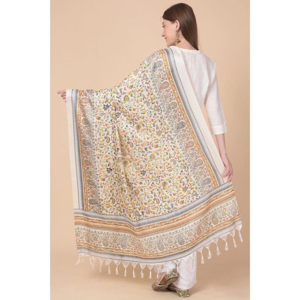 Generic Women's Art Silk Printed Dupatta (White, Length: 2.25 to 2.50 Mtr)