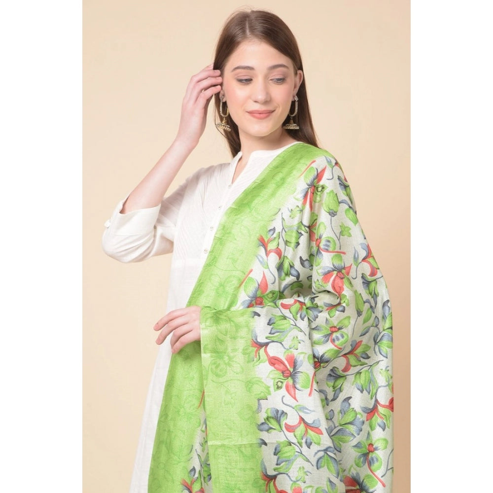 Generic Women's Art Silk Printed Dupatta (Light Green, Length: 2.25 to 2.50 Mtr)