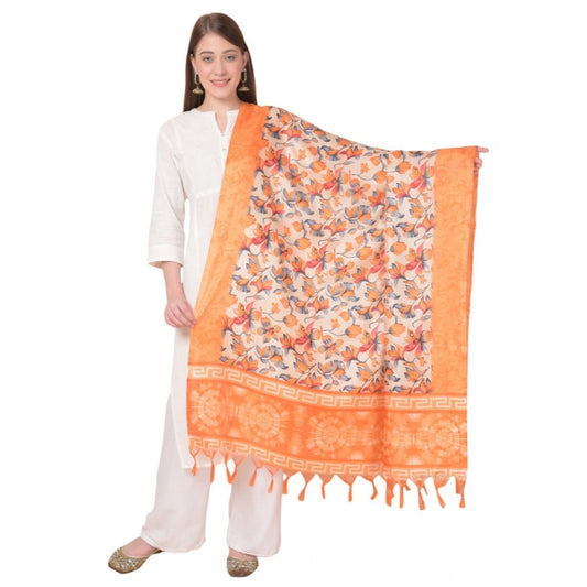 Generic Women's Art Silk Printed Dupatta (Orange, Length: 2.25 to 2.50 Mtr)