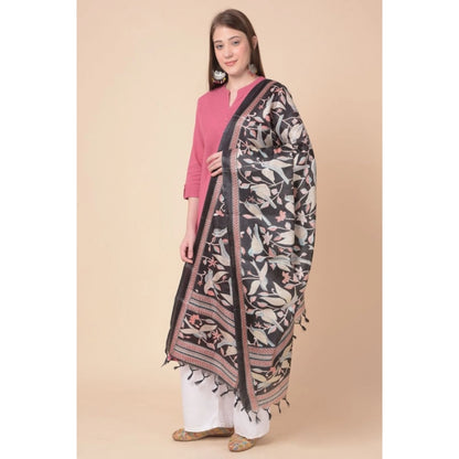 Generic Women's Art Silk Printed Dupatta (Black, Length: 2.25 to 2.50 Mtr)