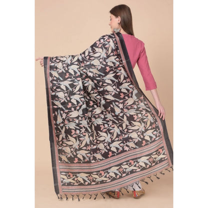 Generic Women's Art Silk Printed Dupatta (Black, Length: 2.25 to 2.50 Mtr)