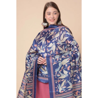 Generic Women's Art Silk Printed Dupatta (Blue, Length: 2.25 to 2.50 Mtr)