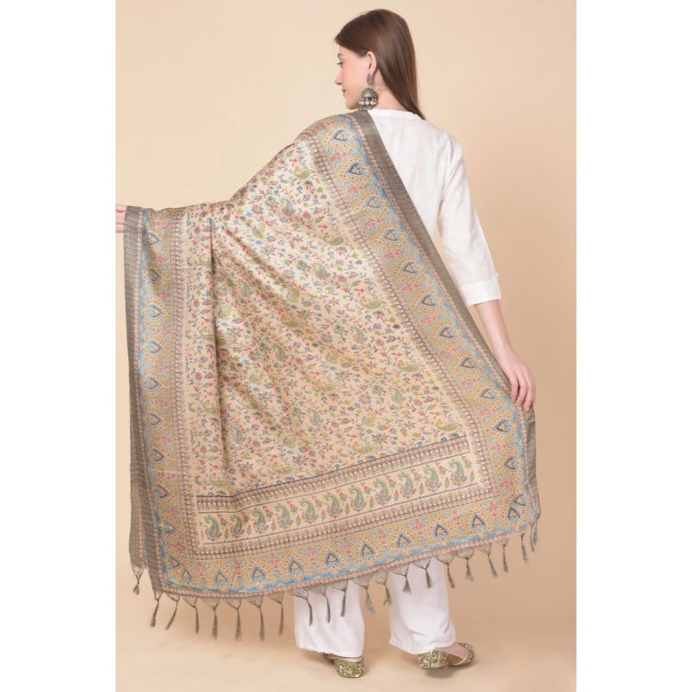 Generic Women's Art Silk Printed Dupatta (Light Brown, Length: 2.25 to 2.50 Mtr)