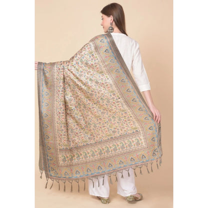 Generic Women's Art Silk Printed Dupatta (Light Brown, Length: 2.25 to 2.50 Mtr)