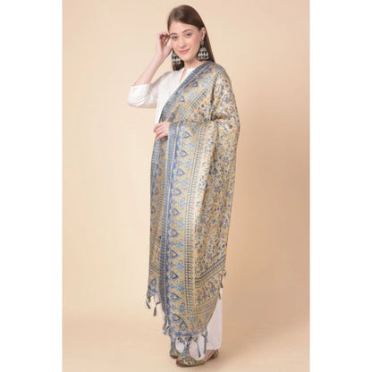 Women's Art Silk Printed Dupatta (Grey, Length: 2.25 to 2.50 Mtr)