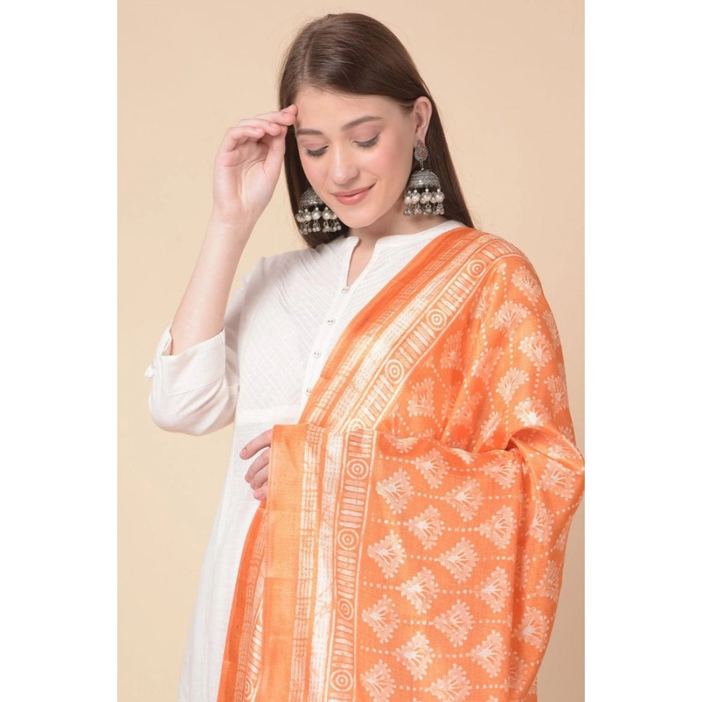 Women's Art Silk Printed Dupatta (Orange, Length: 2.25 to 2.50 Mtr)