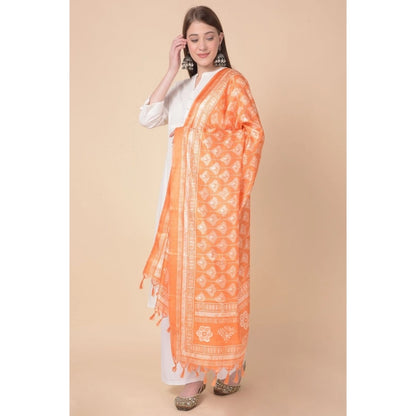 Women's Art Silk Printed Dupatta (Orange, Length: 2.25 to 2.50 Mtr)