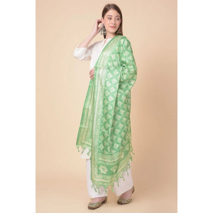 Generic Women's Art Silk Printed Dupatta (Light Green, Length: 2.25 to 2.50 Mtr)