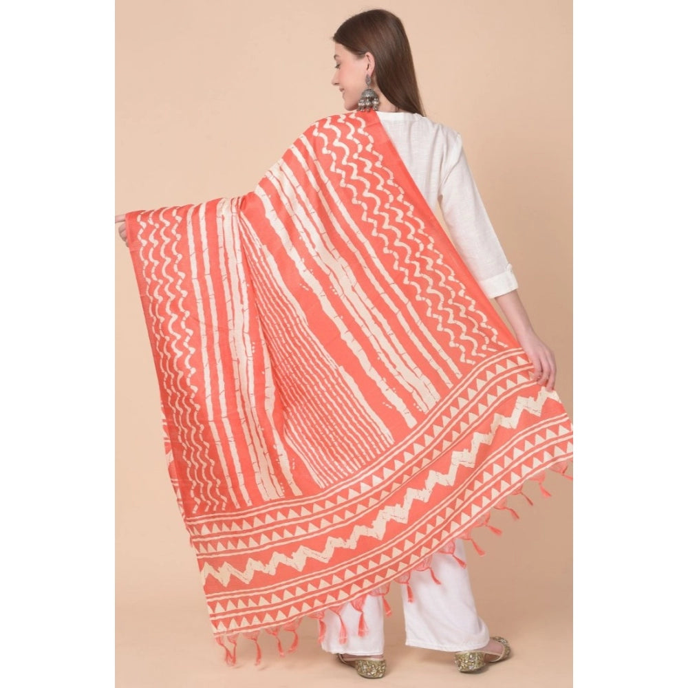 Generic Women's Art Silk Printed Dupatta (Orange, Length: 2.25 to 2.50 Mtr)