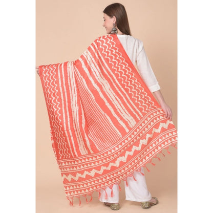 Generic Women's Art Silk Printed Dupatta (Orange, Length: 2.25 to 2.50 Mtr)