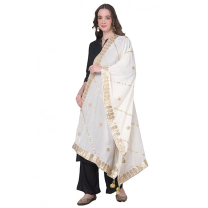 Generic Women's Velvet Gotta Patti Dupatta (White, Length: 2.25 to 2.50 Mtr)