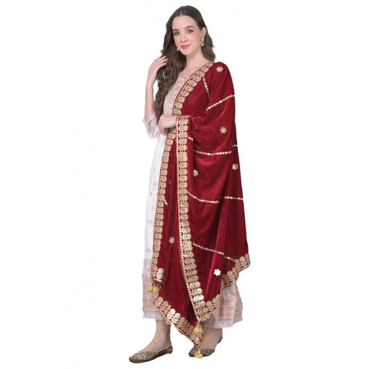 Generic Women's Velvet Gotta Patti Dupatta (Maroon, Length: 2.25 to 2.50 Mtr)