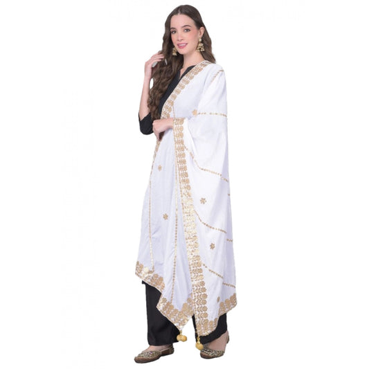 Generic Women's Velvet Gotta Patti Dupatta (Off White, Length: 2.25 to 2.50 Mtr)