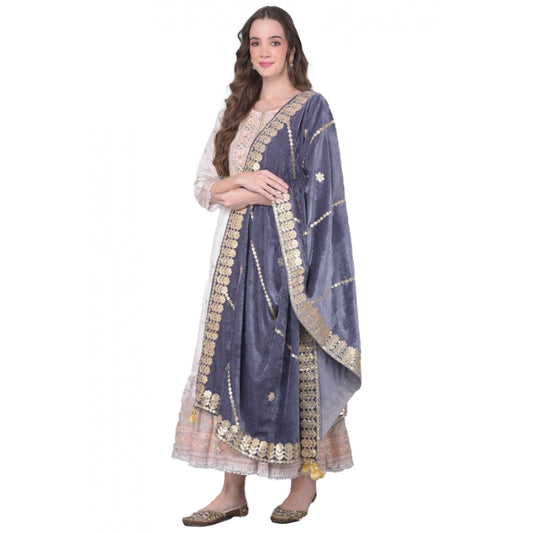 Generic Women's Velvet Gotta Patti Dupatta (Grey, Length: 2.25 to 2.50 Mtr)