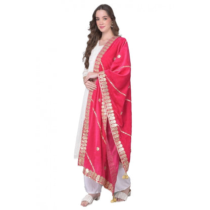 Generic Women's Velvet Gotta Patti Dupatta (Pink, Length: 2.25 to 2.50 Mtr)