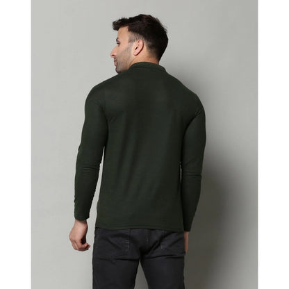 Men's Casual Full Sleeve Solid Cotton Blended Polo Neck T-shirt (B.Green)