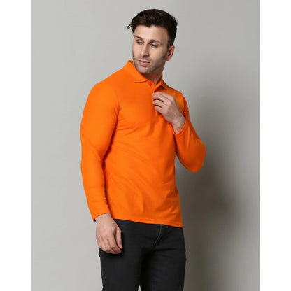 Men's Casual Full Sleeve Solid Cotton Blended Polo Neck T-shirt (Orange)