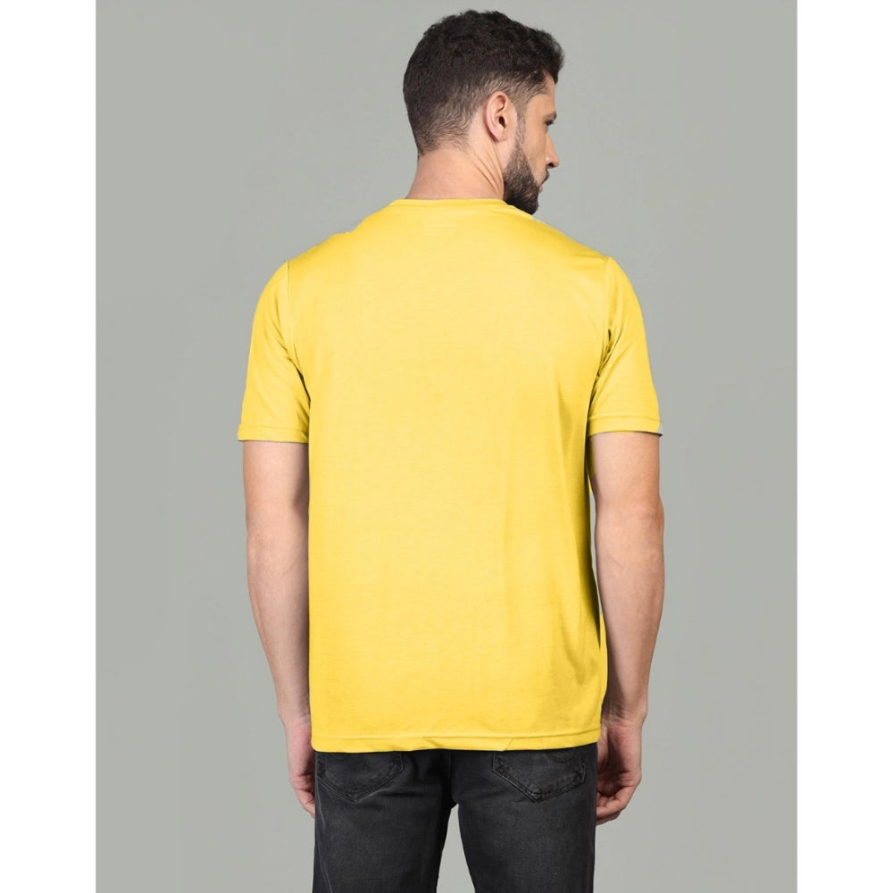 Men's Casual Half Sleeve Solid Cotton Blended Round Neck T-shirt (Yellow)