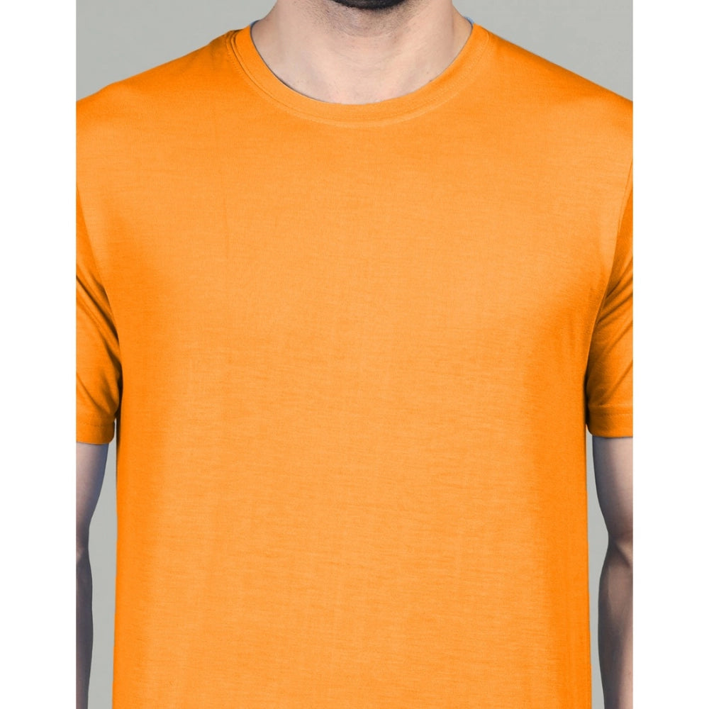 Men's Casual Half Sleeve Solid Cotton Blended Round Neck T-shirt (Orange)