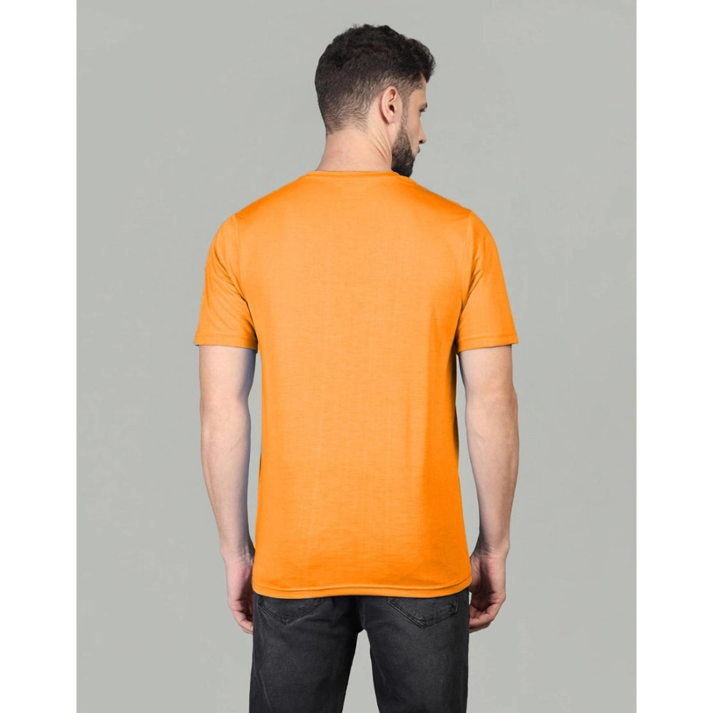 Men's Casual Half Sleeve Solid Cotton Blended Round Neck T-shirt (Orange)