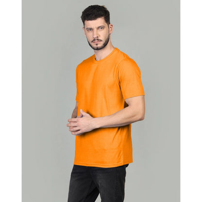 Men's Casual Half Sleeve Solid Cotton Blended Round Neck T-shirt (Orange)