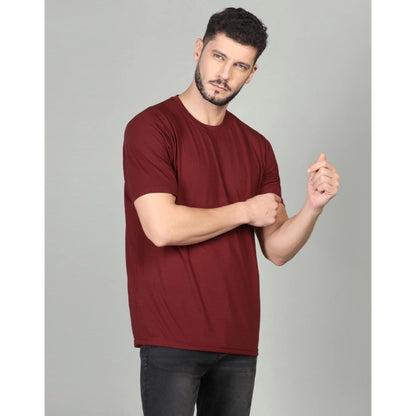 Men's Casual Half Sleeve Solid Cotton Blended Round Neck T-shirt (Maroon)