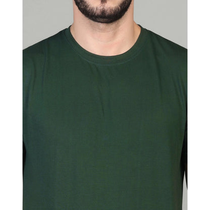 Men's Casual Half Sleeve Solid Cotton Blended Round Neck T-shirt (B.Green)