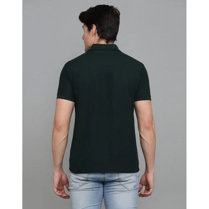 Men's Casual Half Sleeve Solid Cotton Blended Polo Neck T-shirt (Green)