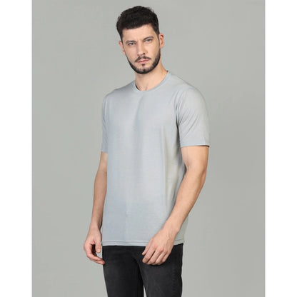 Men's Casual Half Sleeve Solid Cotton Blended Round Neck T-shirt (Grey)