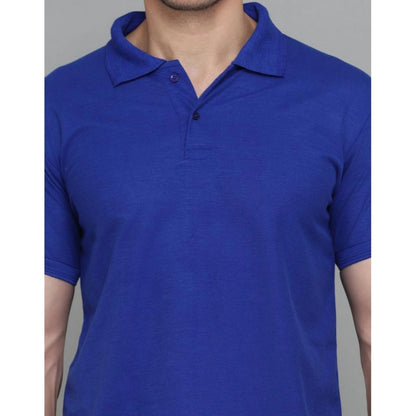 Men's Casual Half Sleeve Solid Cotton Blended Polo Neck T-shirt (Blue)