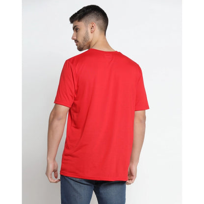 Men's Casual Half Sleeve Printed Cotton Blended Round Neck T-shirt (Red)