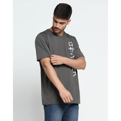 Men's Casual Half Sleeve Printed Cotton Blended Round Neck T-shirt (D.Grey)