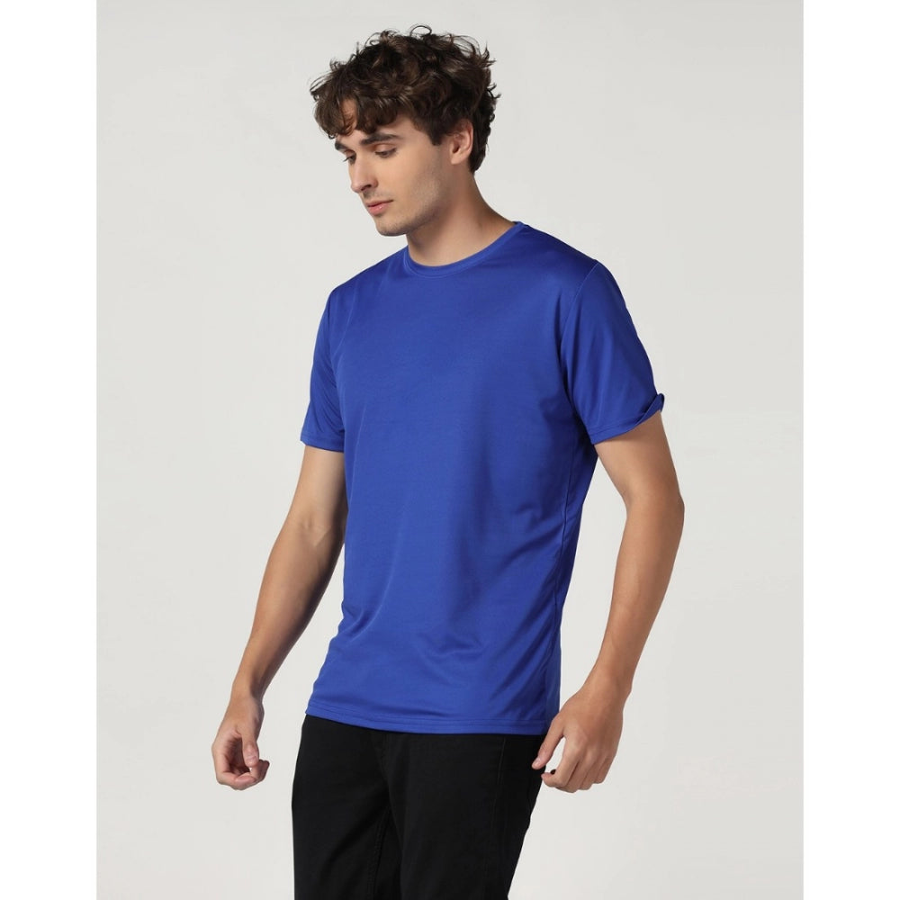 Men's Casual Half Sleeve Solid Polyester Round Neck T-shirt (Royal)