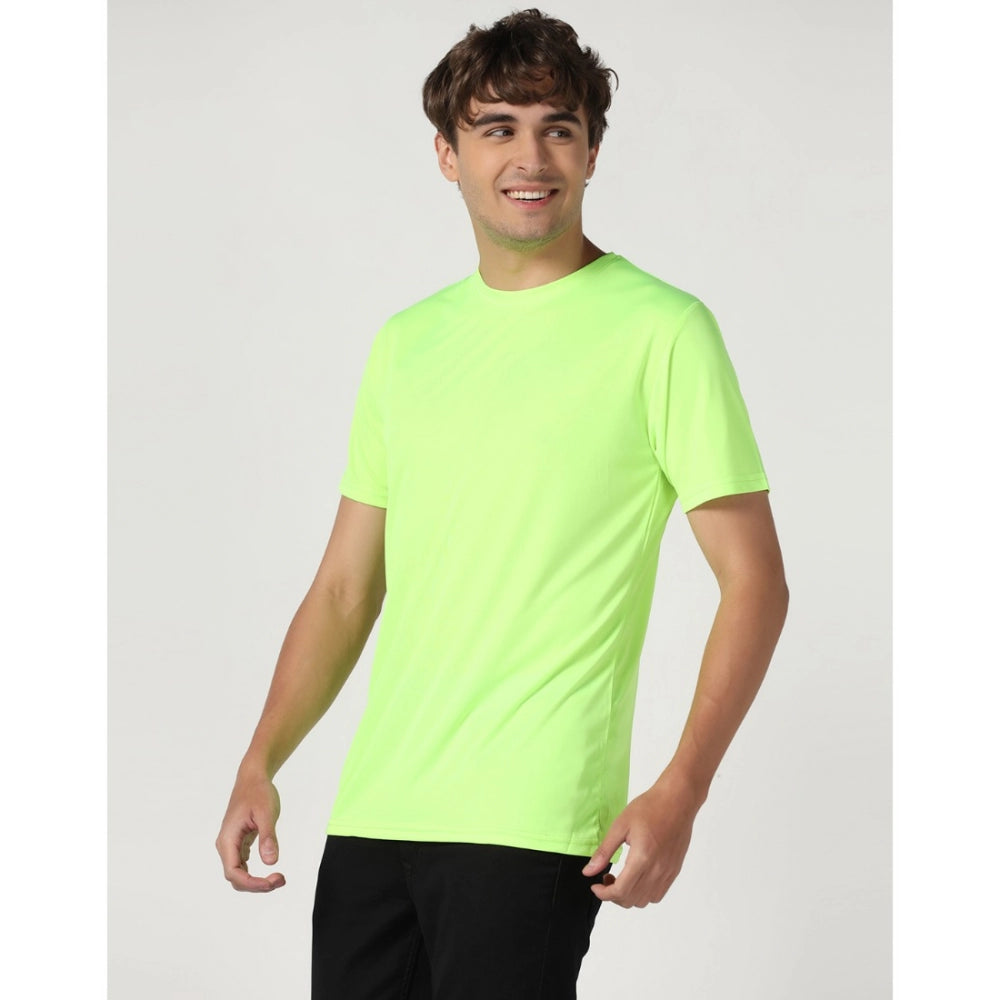 Men's Casual Half Sleeve Solid Polyester Round Neck T-shirt (Neon)