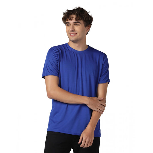 Men's Casual Half Sleeve Solid Polyester Round Neck T-shirt (Royal)