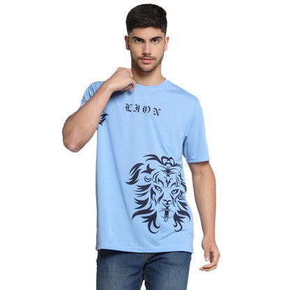 Men's Casual Half Sleeve Printed Cotton Blended Round Neck T-shirt (Sky)