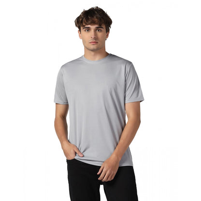 Men's Casual Half Sleeve Solid Polyester Round Neck T-shirt (Lgrey)