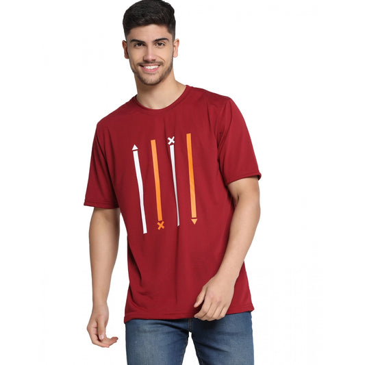 Men's Casual Half Sleeve Printed Cotton Blended Round Neck T-shirt (Maroon)